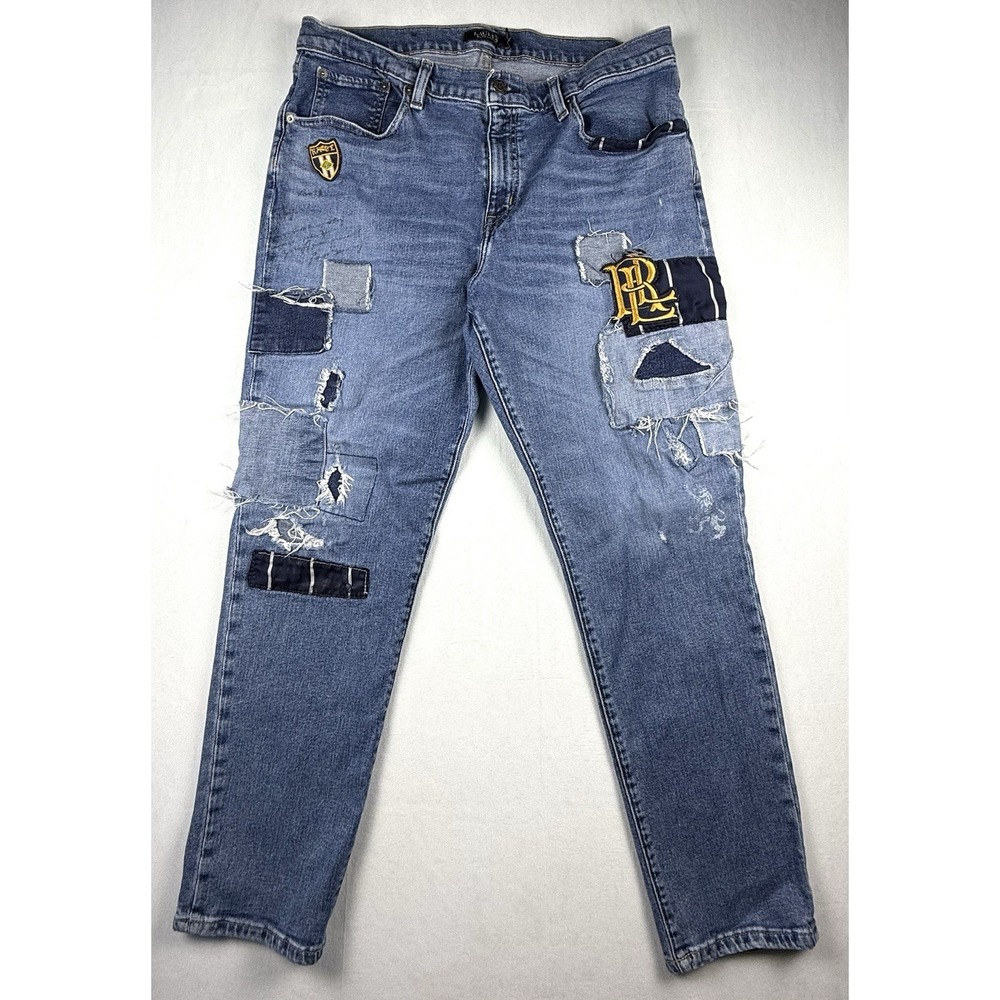 VTG Lauren Ralph Polo Jeans Women 14 (34x27) Layered Patchwork Embroidered Crest